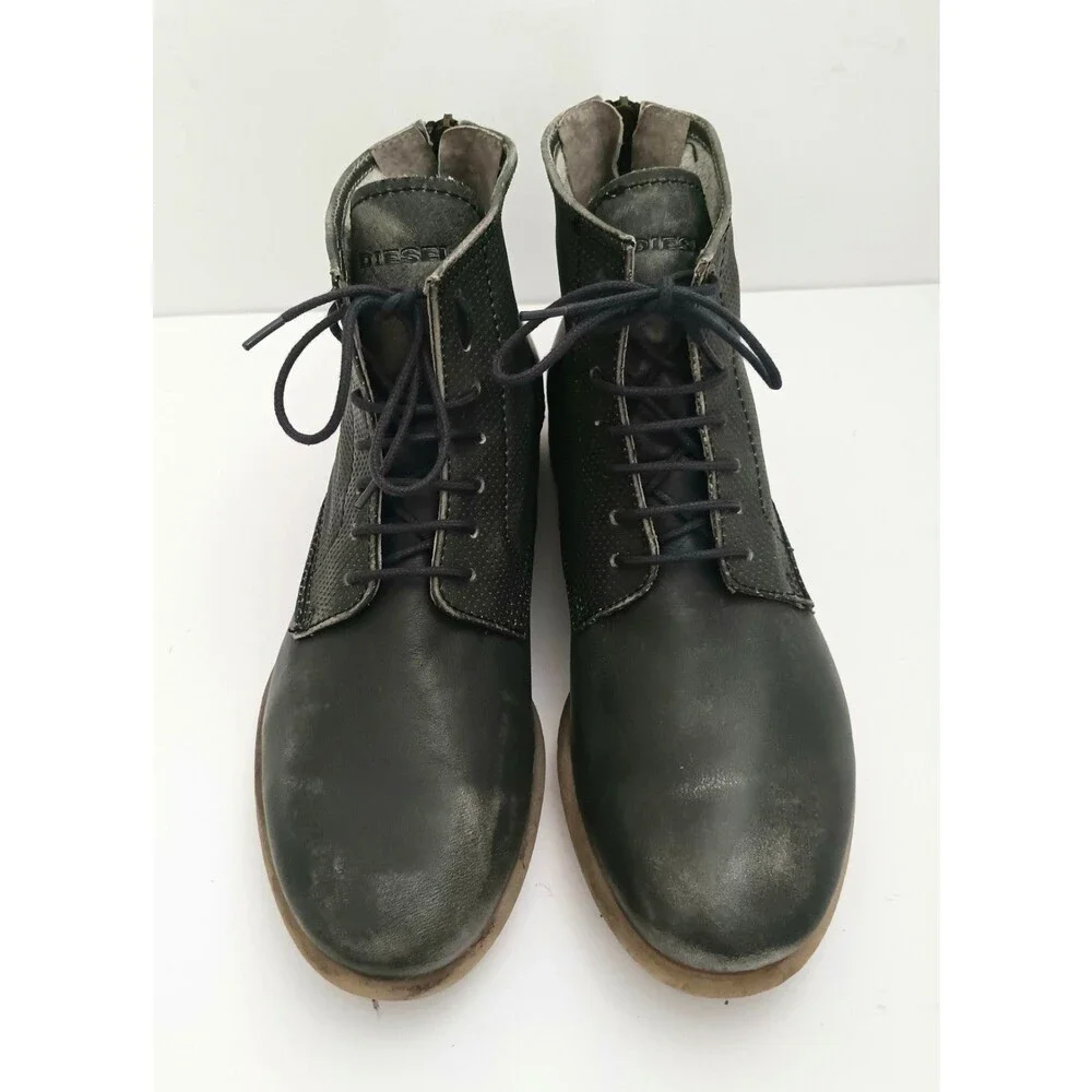 DIESEL Boa Vista Chron Zip Ankle Boot Gray Distressed Leather 41 US 8.5